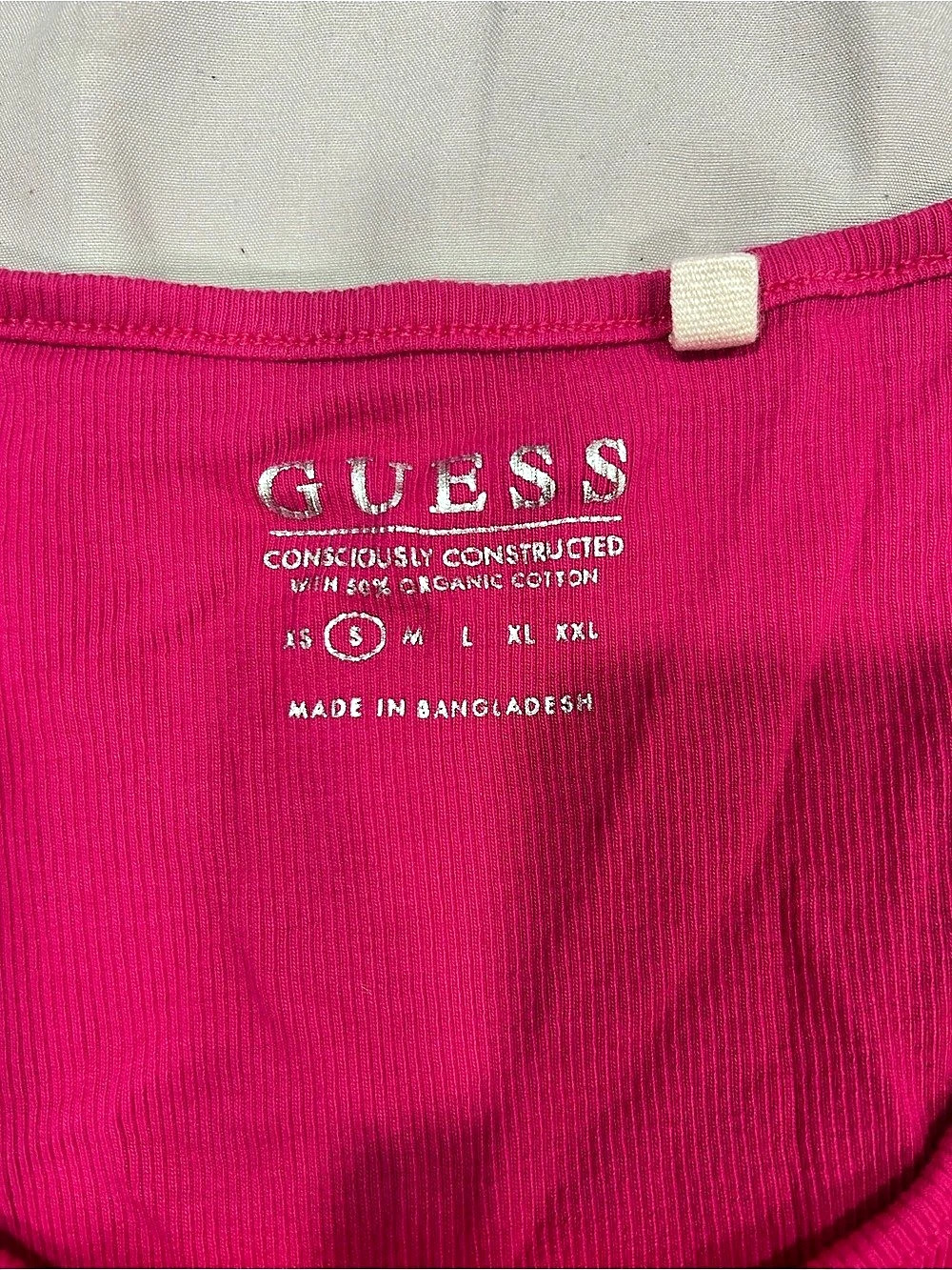 GUESS Rhinestone Triangle Logo Ribbed Tank Top Pink - Picture 3 of 4